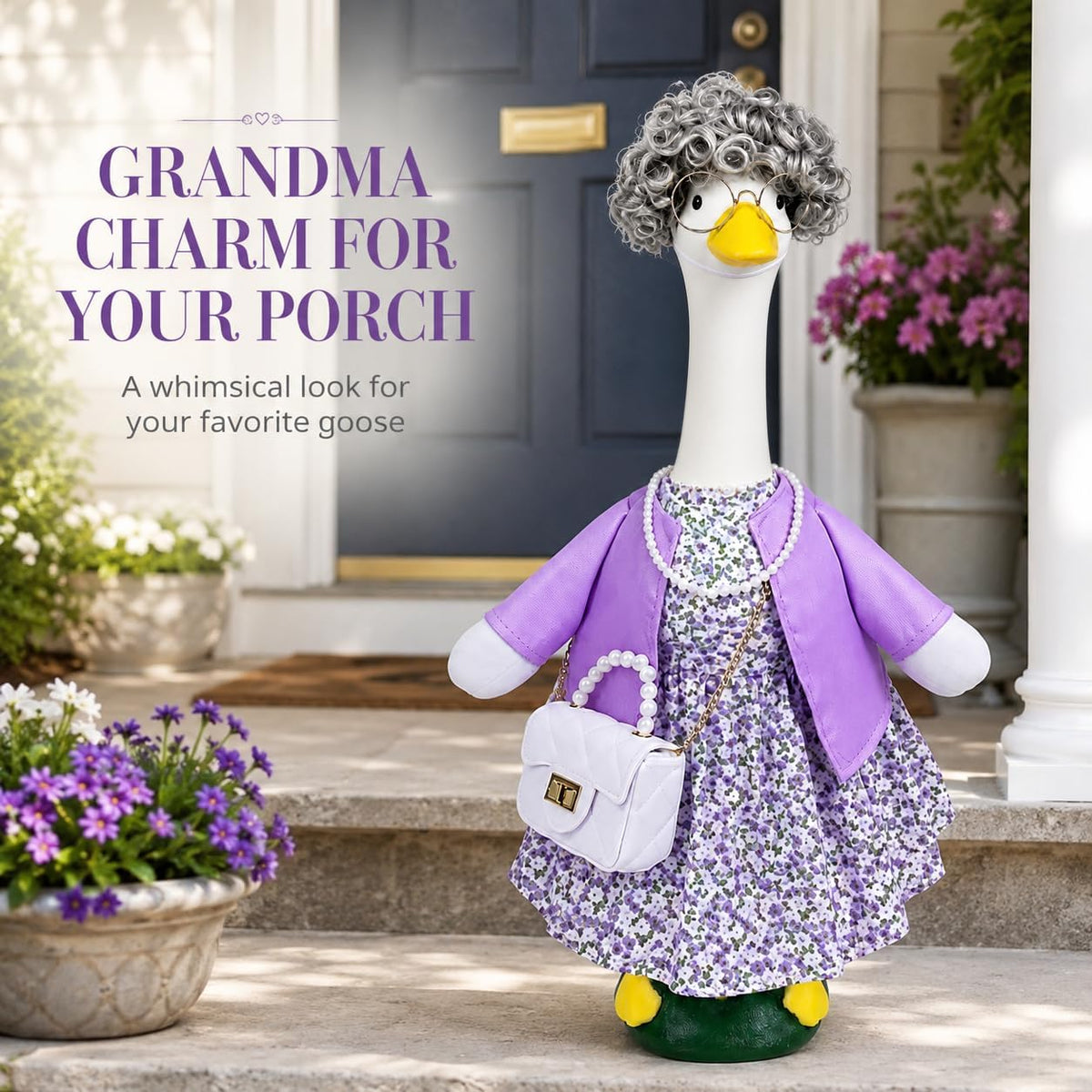 Grandma Porch Goose Outfit with Wig & Glasses