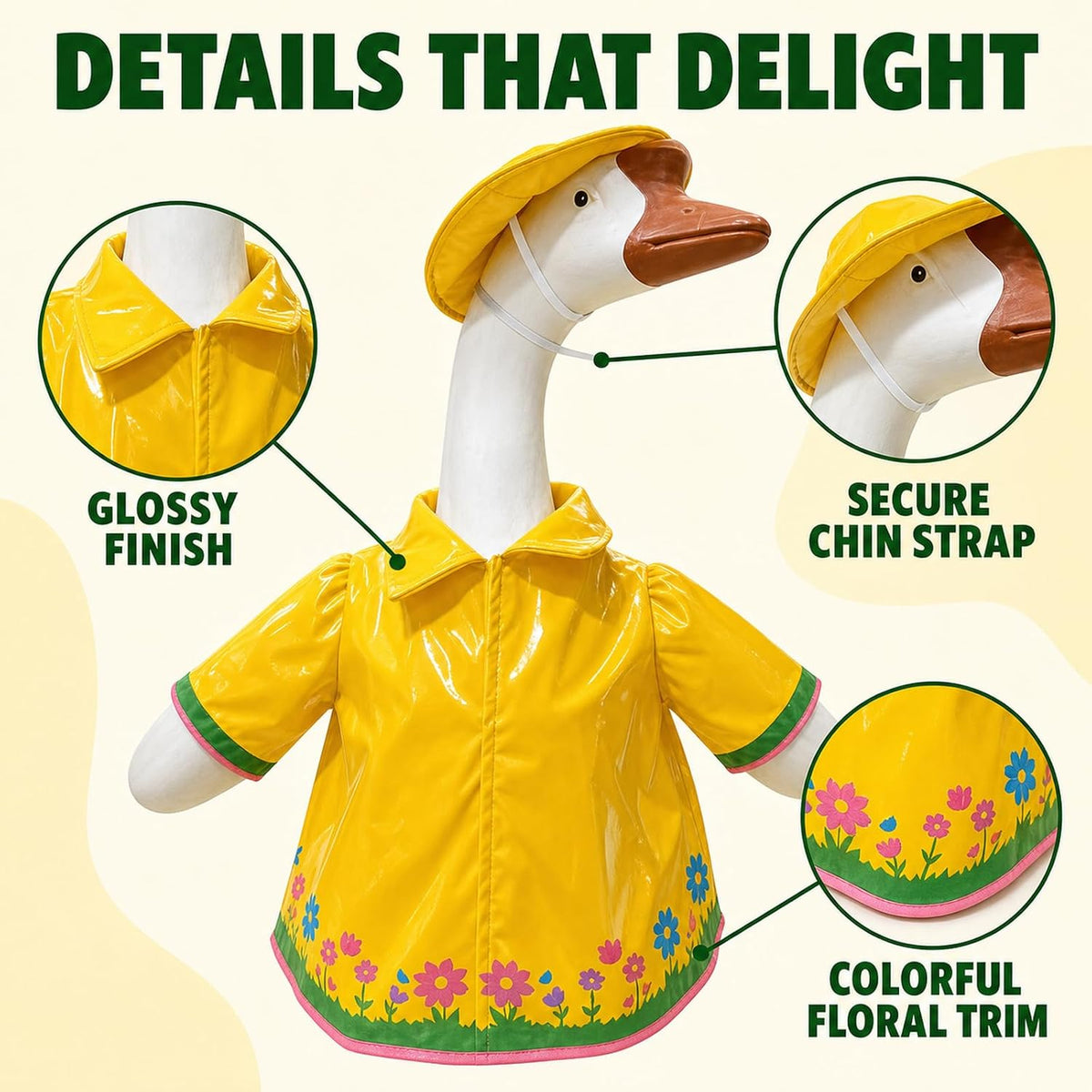 Yellow Raincoat Porch Goose Outfit with Umbrella & Hat