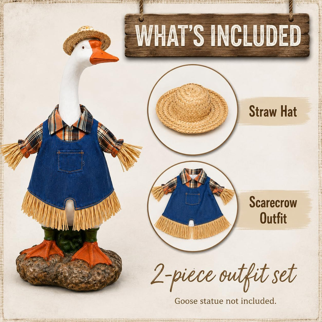 Fall Scarecrow Porch Goose Outfit with Straw Hat
