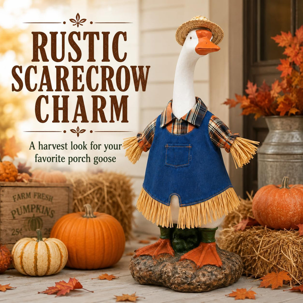 Fall Scarecrow Porch Goose Outfit with Straw Hat