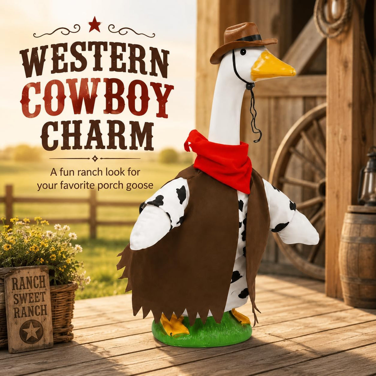 Cow Print Cowboy Porch Goose Outfit