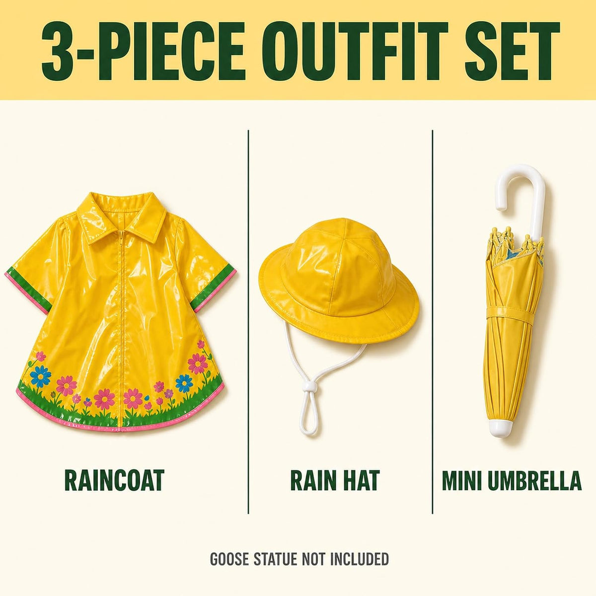 Yellow Raincoat Porch Goose Outfit with Umbrella & Hat