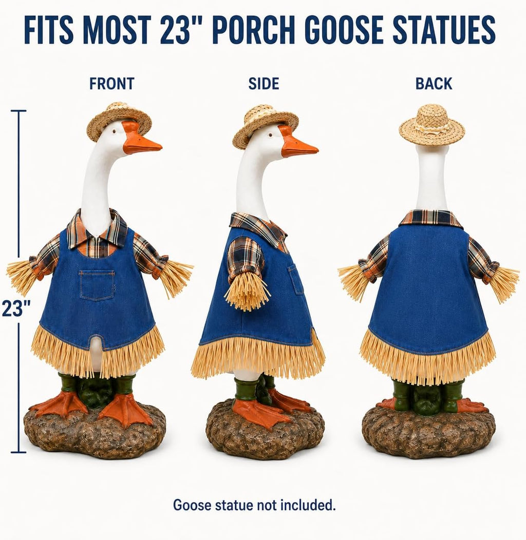 Fall Scarecrow Porch Goose Outfit with Straw Hat