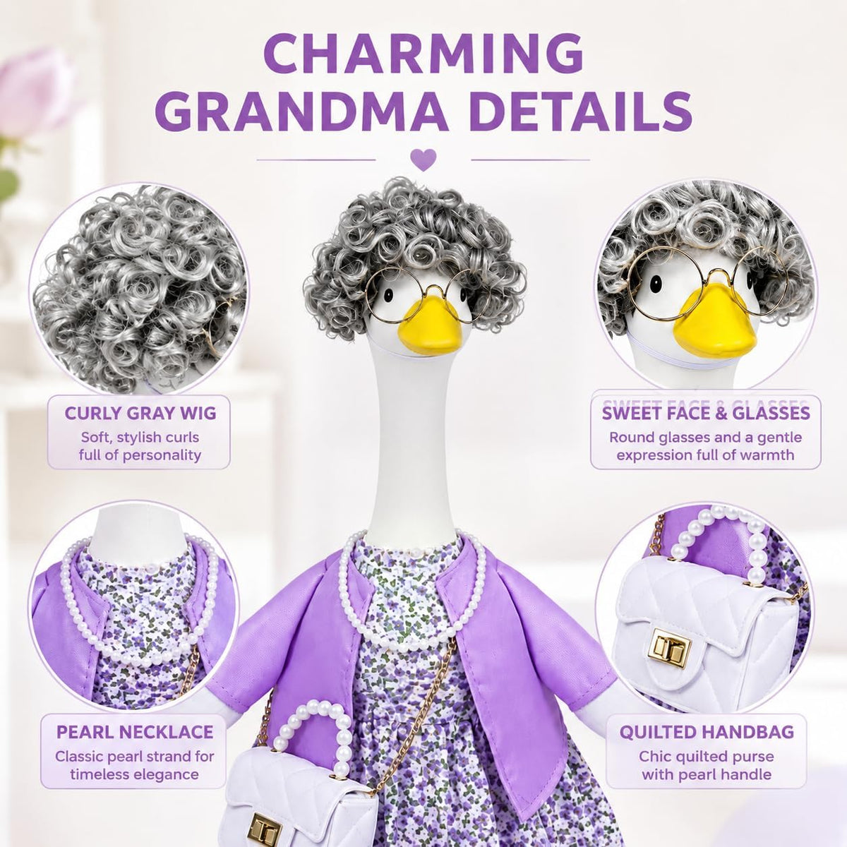 Grandma Porch Goose Outfit with Wig & Glasses