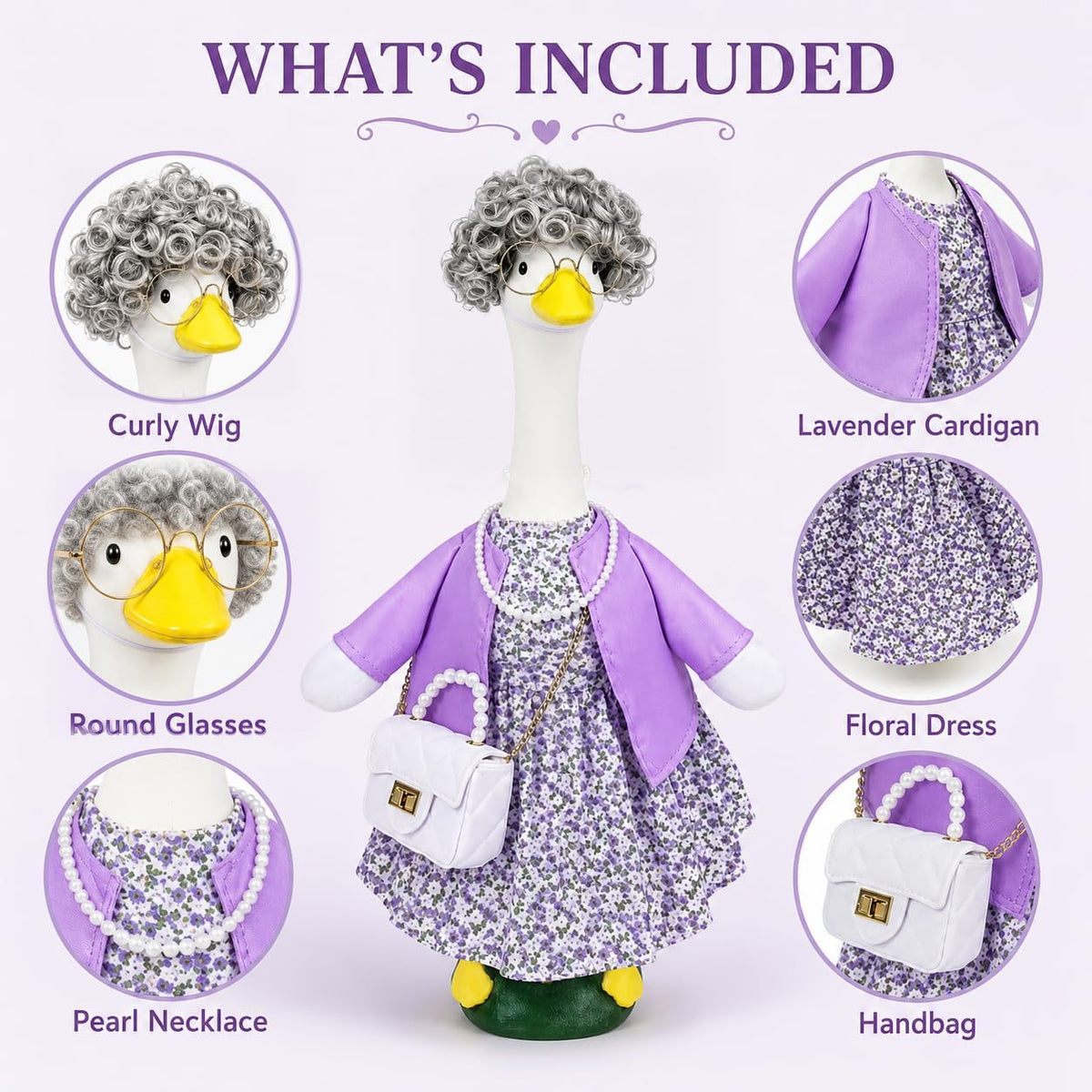 Grandma Porch Goose Outfit with Wig & Glasses