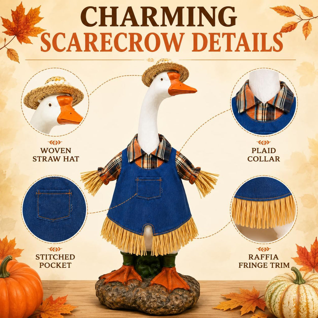 Fall Scarecrow Porch Goose Outfit with Straw Hat