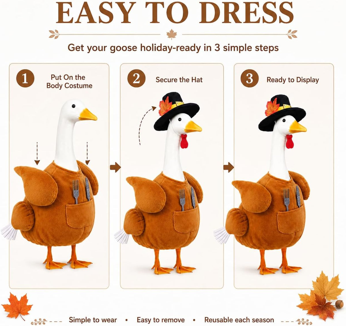 Thanksgiving Turkey Porch Goose Outfit with Cutlery