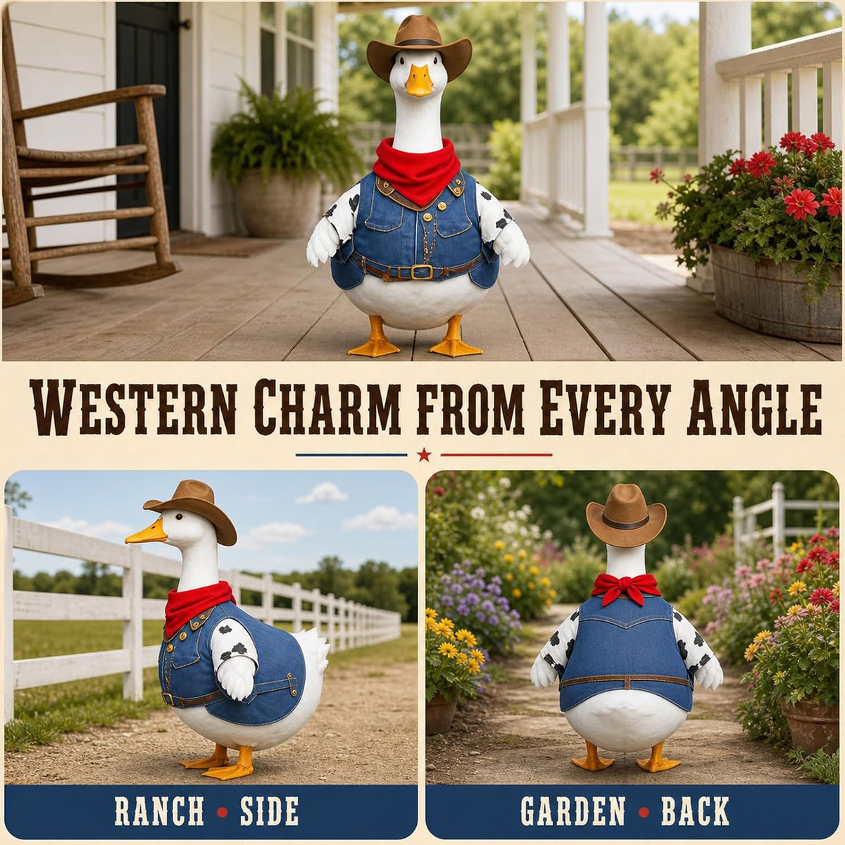 Blue Cowboy Porch Goose Outfit with Hat & Scarf