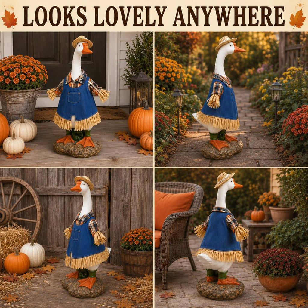 Fall Scarecrow Porch Goose Outfit with Straw Hat