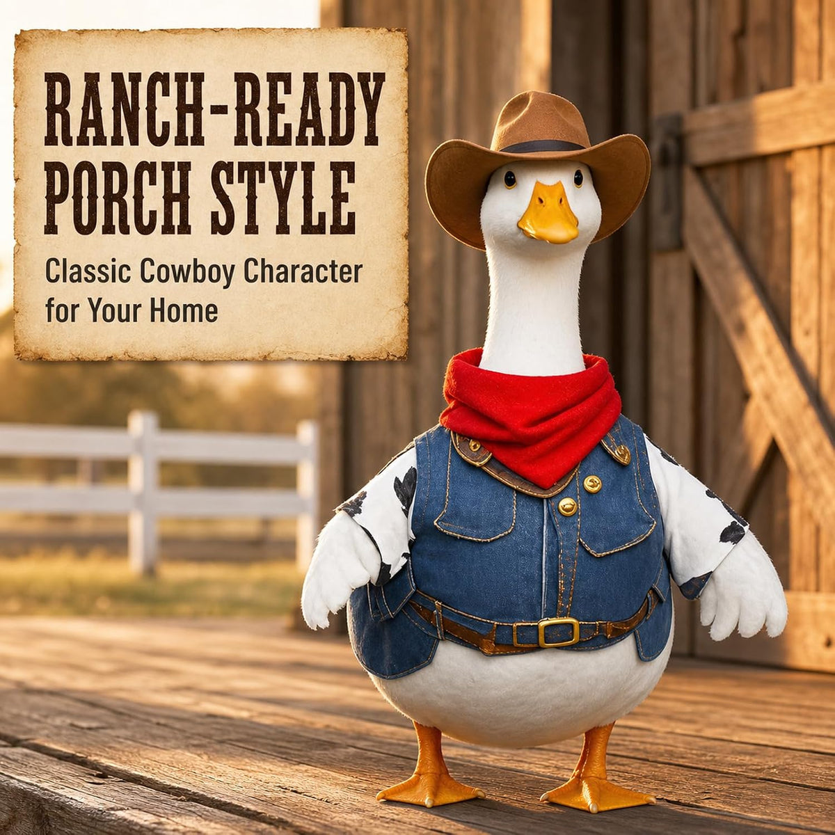 Blue Cowboy Porch Goose Outfit with Hat & Scarf