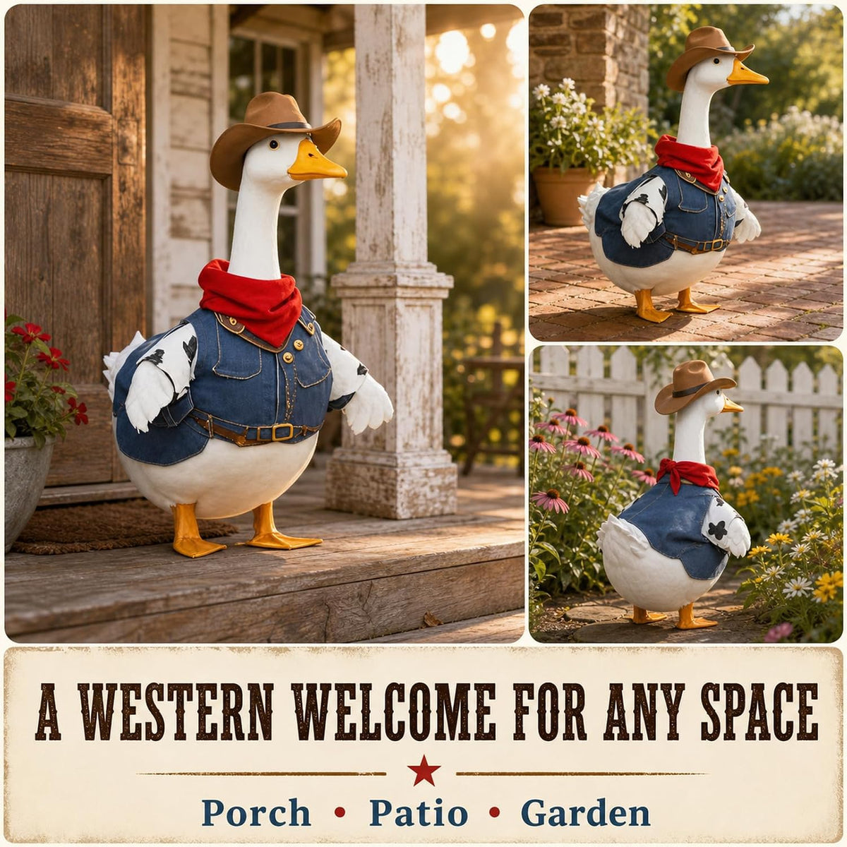 Blue Cowboy Porch Goose Outfit with Hat & Scarf
