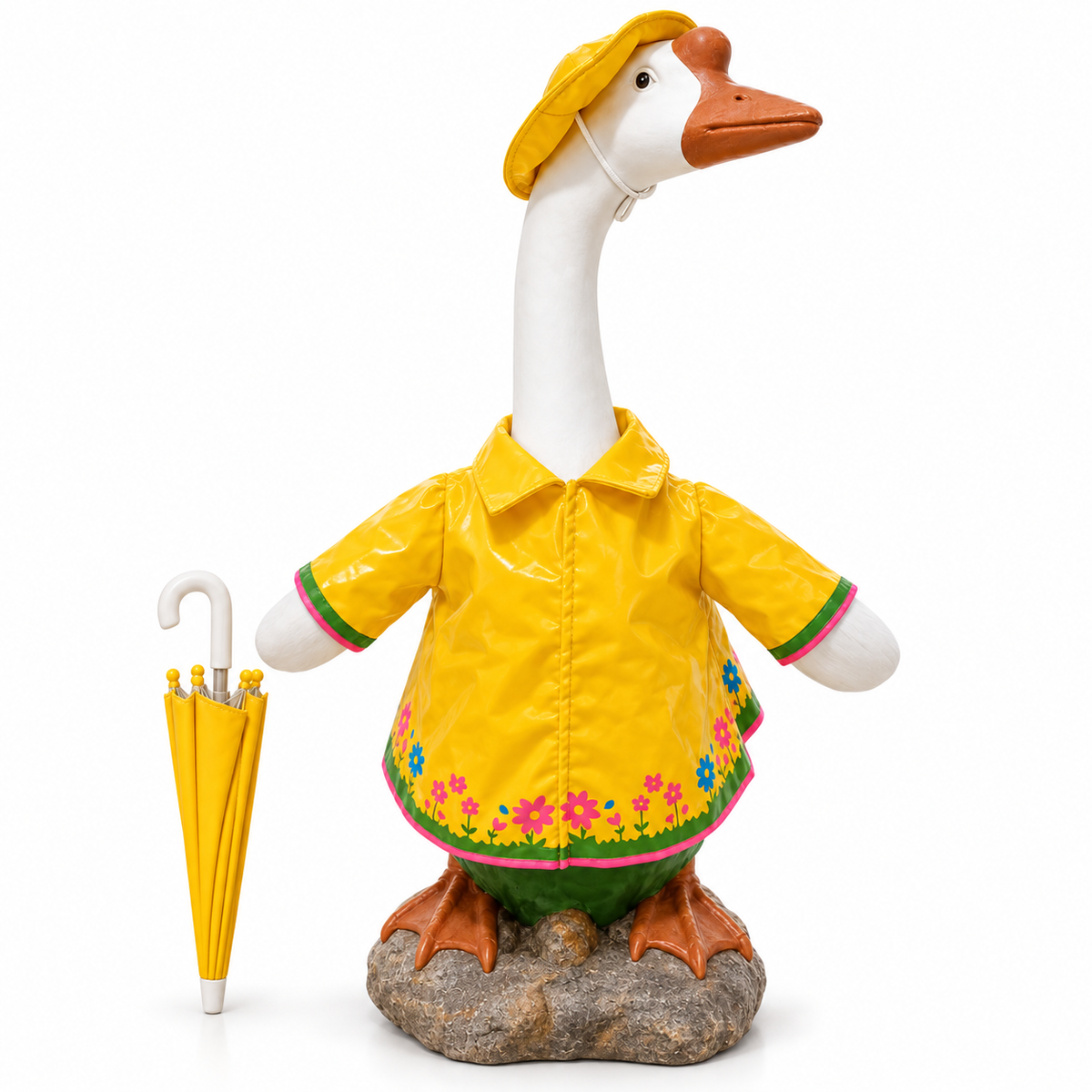 Yellow Raincoat Porch Goose Outfit with Umbrella & Hat