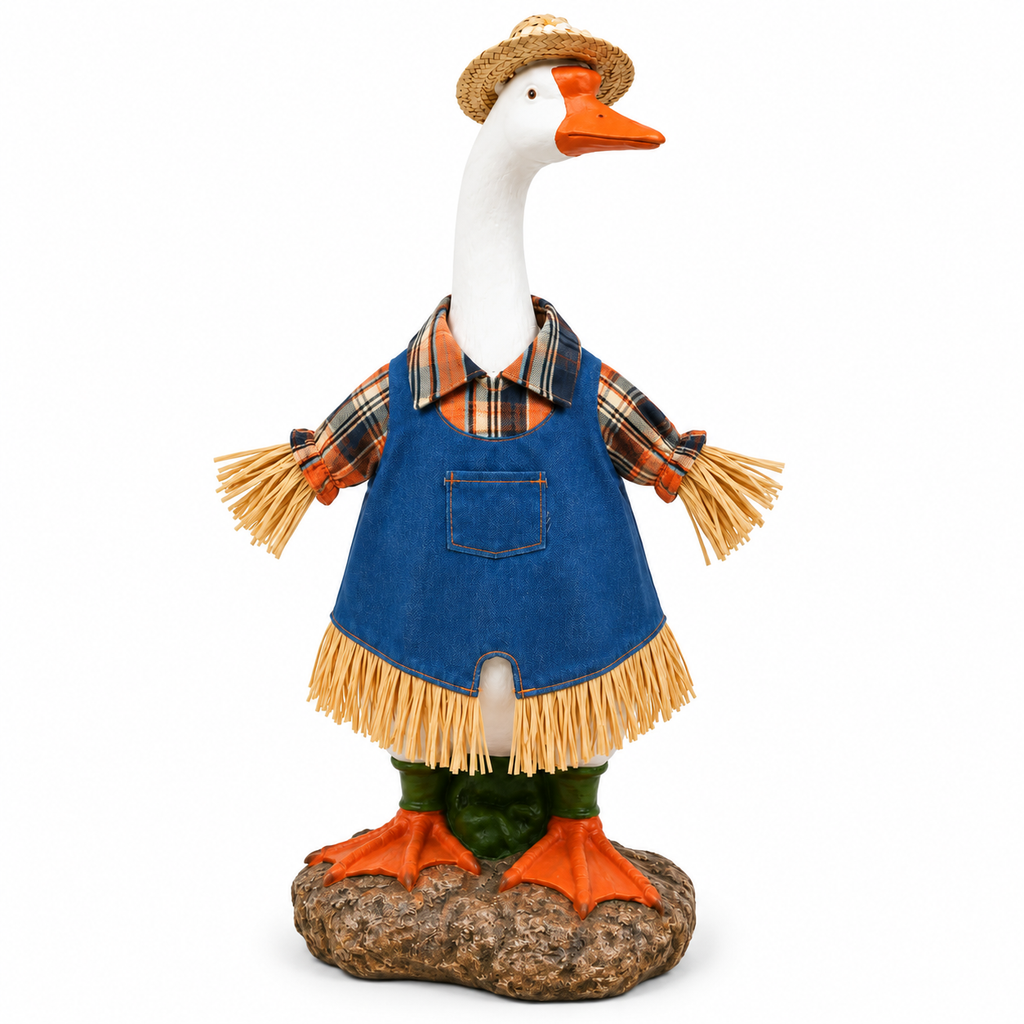 Fall Scarecrow Porch Goose Outfit with Straw Hat