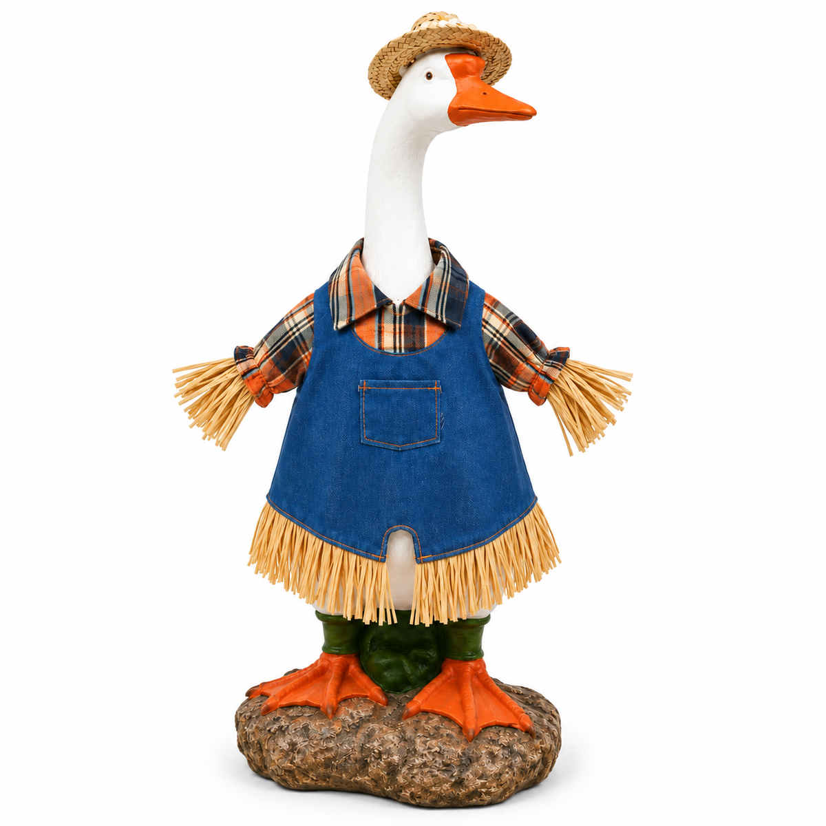 Fall Scarecrow Porch Goose Outfit with Straw Hat